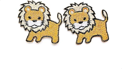 PL - Juego de 2 minúsculos, diseño de león de animal, lindo logotipo de dibujos animados, para coser, planchar, bordado, insignia, parche, ropa,