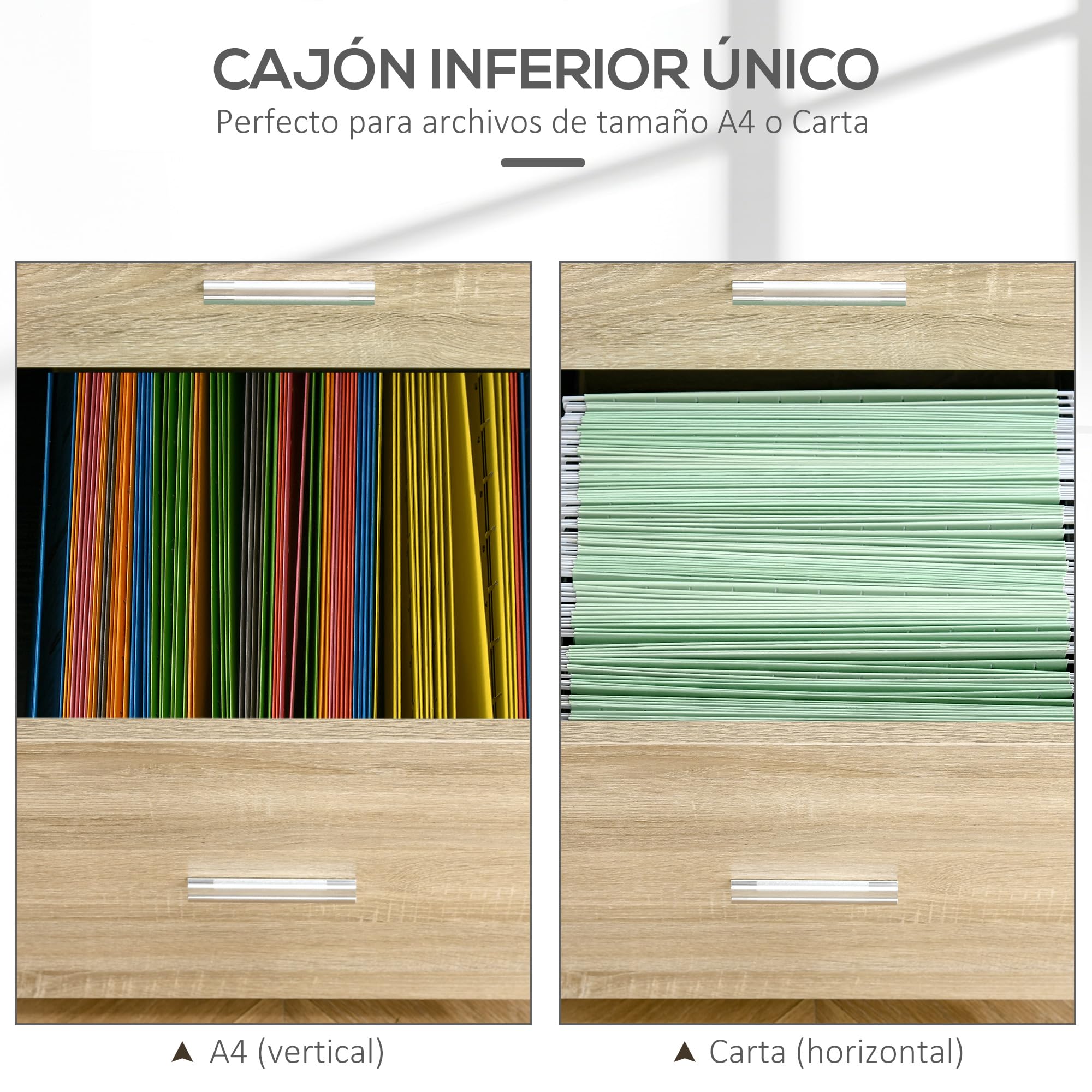 HOMCOM Cajonera de Escritorio con 2 Cajones, Cajonera de Oficina con Ruedas, Archivador Móvil, para Archivos A4 o Cartas, para Estudio, Salón, 39,5x39x58,5 cm, Roble
