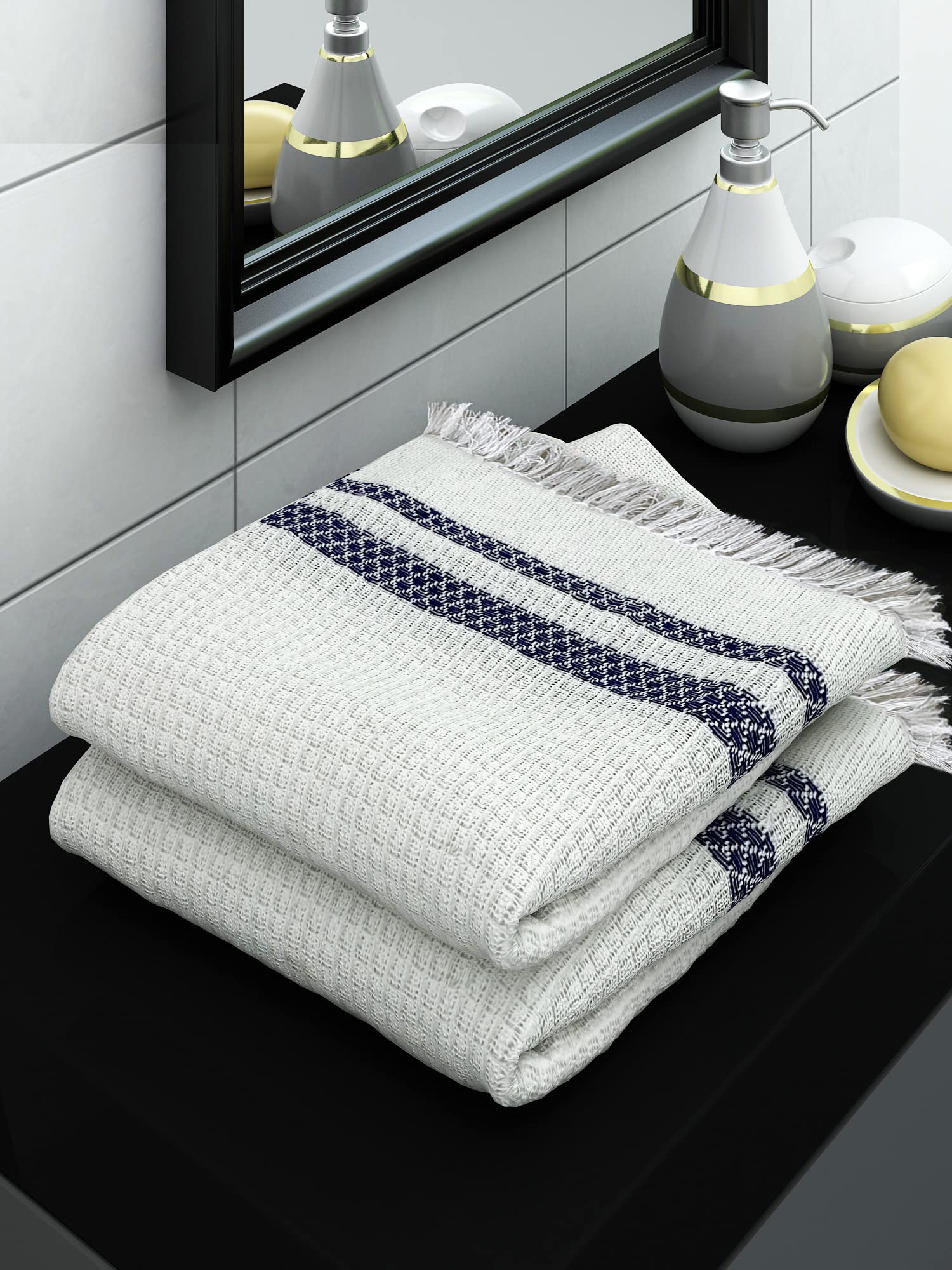Athom Trendz Living Eco Saviour Premium Cotton Bath Towel Pearl White (Pack of 2)