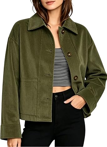 Xiaoxuemeng Womens Corduroy Jacket Button Down Lapel Collar Casual Coat Vintage Corduroy Blazer