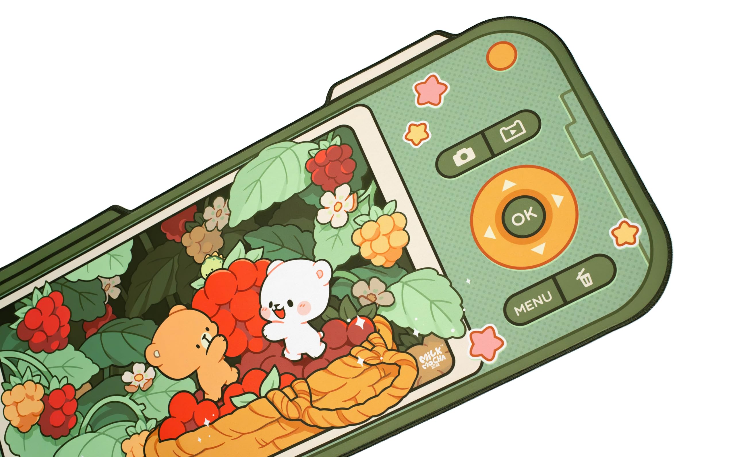 Green Berry Picking Schreibtischunterlage, authentisches Milkmochabear-Merchandise-Produkt, 90 x 46 cm, niedliches, extra großes Gaming-Mauspad mit rutschfester Gummiunterseite für Computer, Tastatur,
