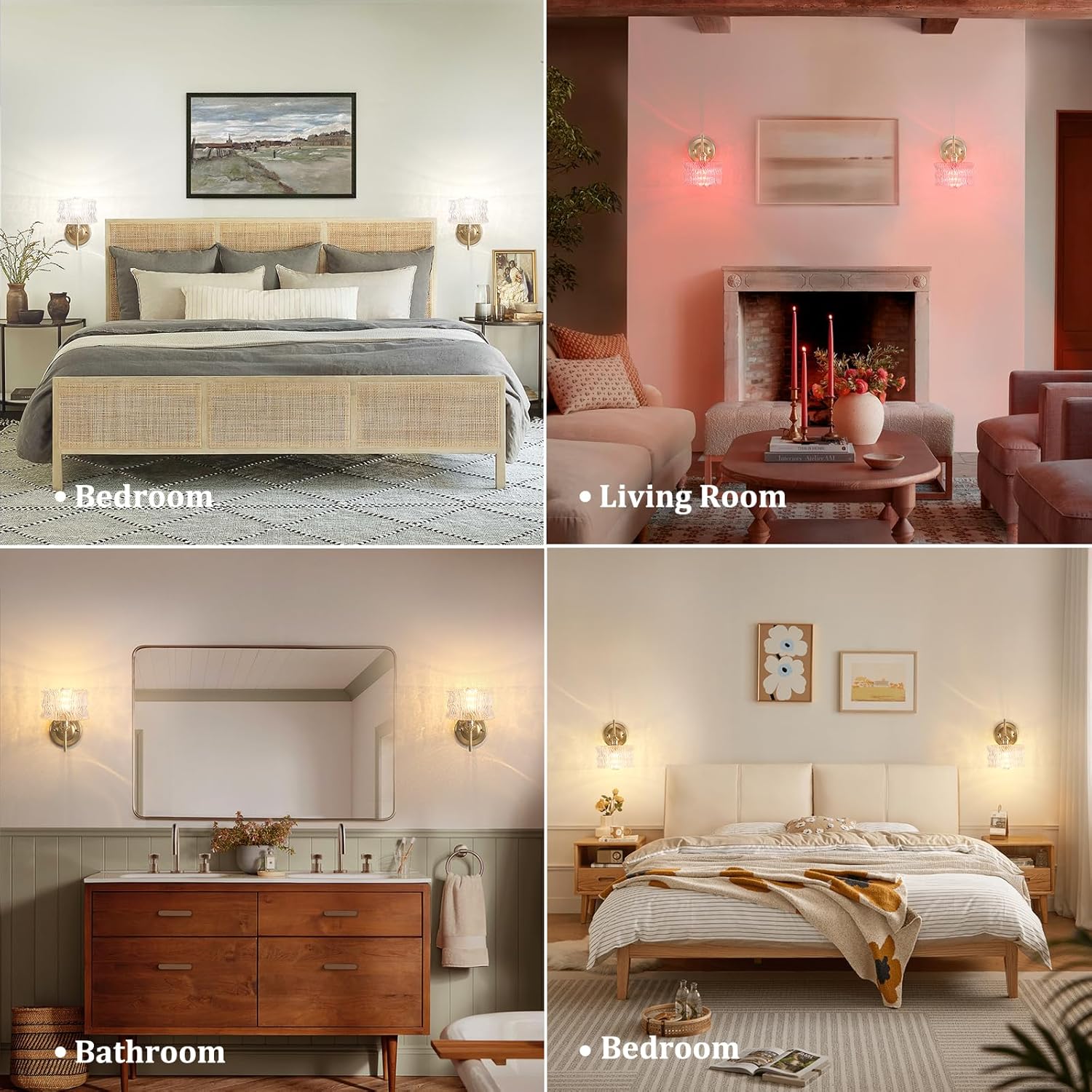 Battery Operated Wall Sconce Set of 2, Vintage Rechargeable Wall Lights with Clear Ripple Glass Shade, Wireless Indoor Wall Lamp with Remote for Bedroom Living Room Bathroom