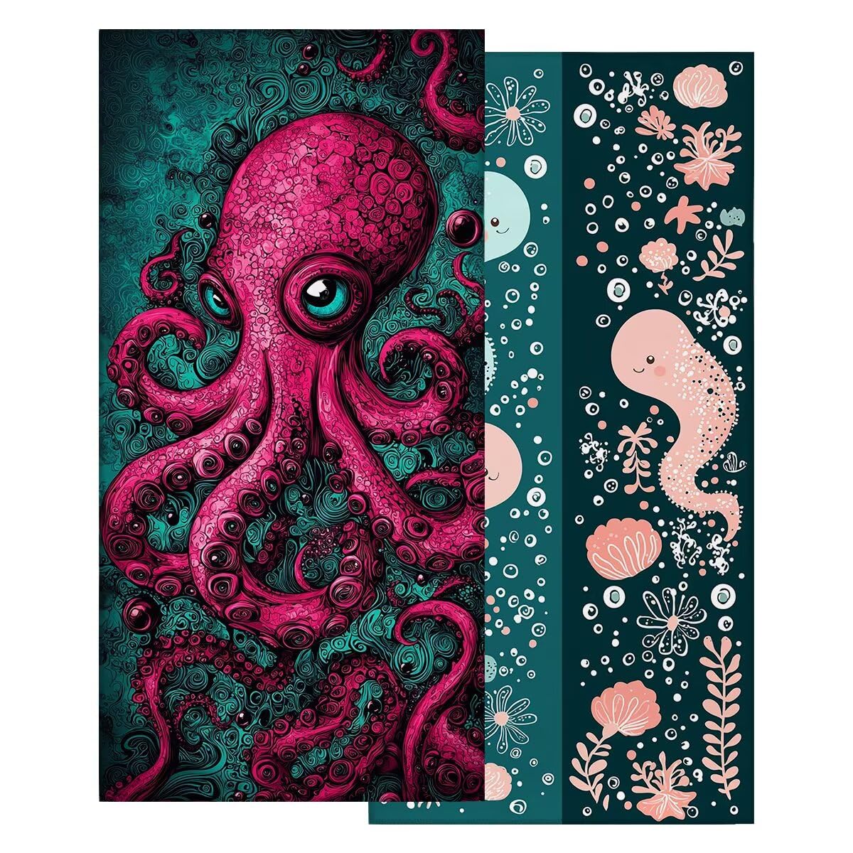 Toalla Playa 80x160 cm, Toalla Gimnasio Microfibra Secado Rapido, Juego de 2 Antiarena Toallas de Playa, Ligera Compacta Toallas Microfibra Grande para Viaje, Regalo Hombre Regalo Mujer (Pulpo) -4935