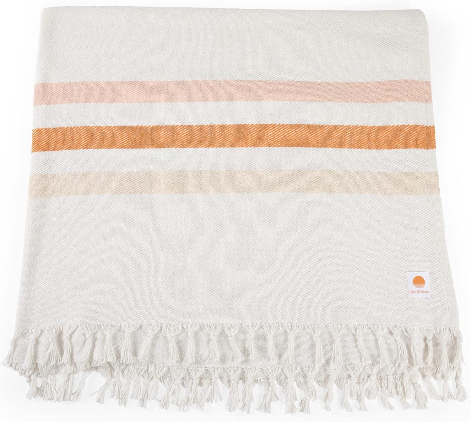 BEACH STATE Oceanside Outdoor Beach Blanket, 100% Cotton Picnic Blanket, 66" x 80" Throw Blanket, Machine Washable, Extra Large, (Sunset Stripe)