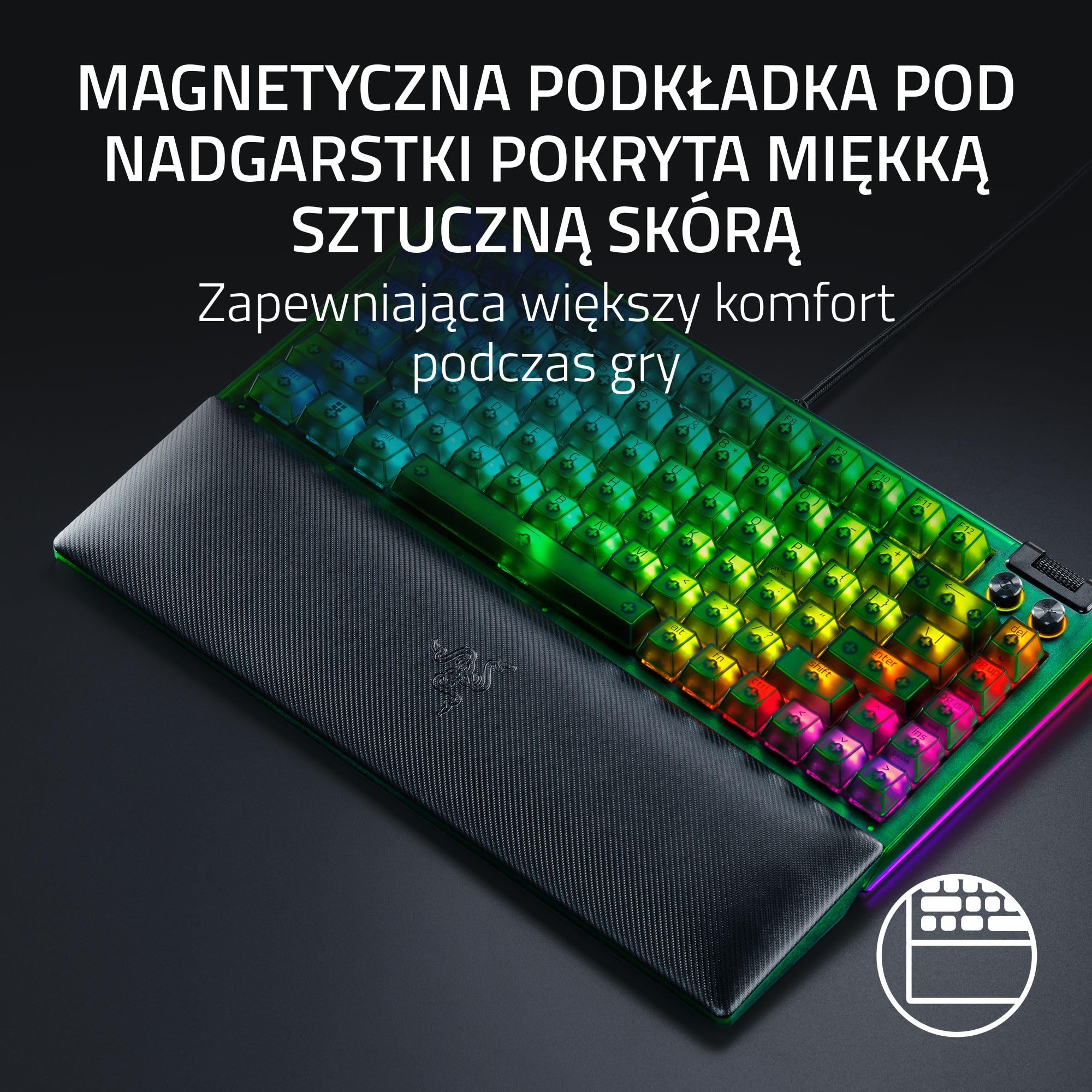 Razer BlackWidow V4 75% Phantom Green Edition - mechanicznej klawiatury do gier z możliwością wymiany podczas pracy (przełączniki dotykowe, rolka multimedialna) Układ US | Phantom Green