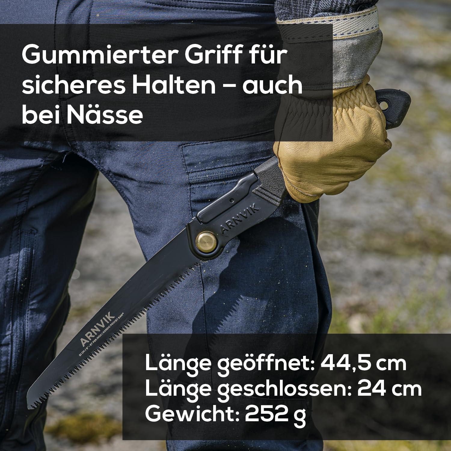 Nordic Astsäge für Gartenarbeit & Klappsäge Outdoor Bushcraft – Arnvik – 8 Zähne pro 2,5 cm – 21 cm Gehärtetes SK5-Stahlblatt – Handsäge Holz für Bäume in Ihrem Garten oder Brennholz beim Camping