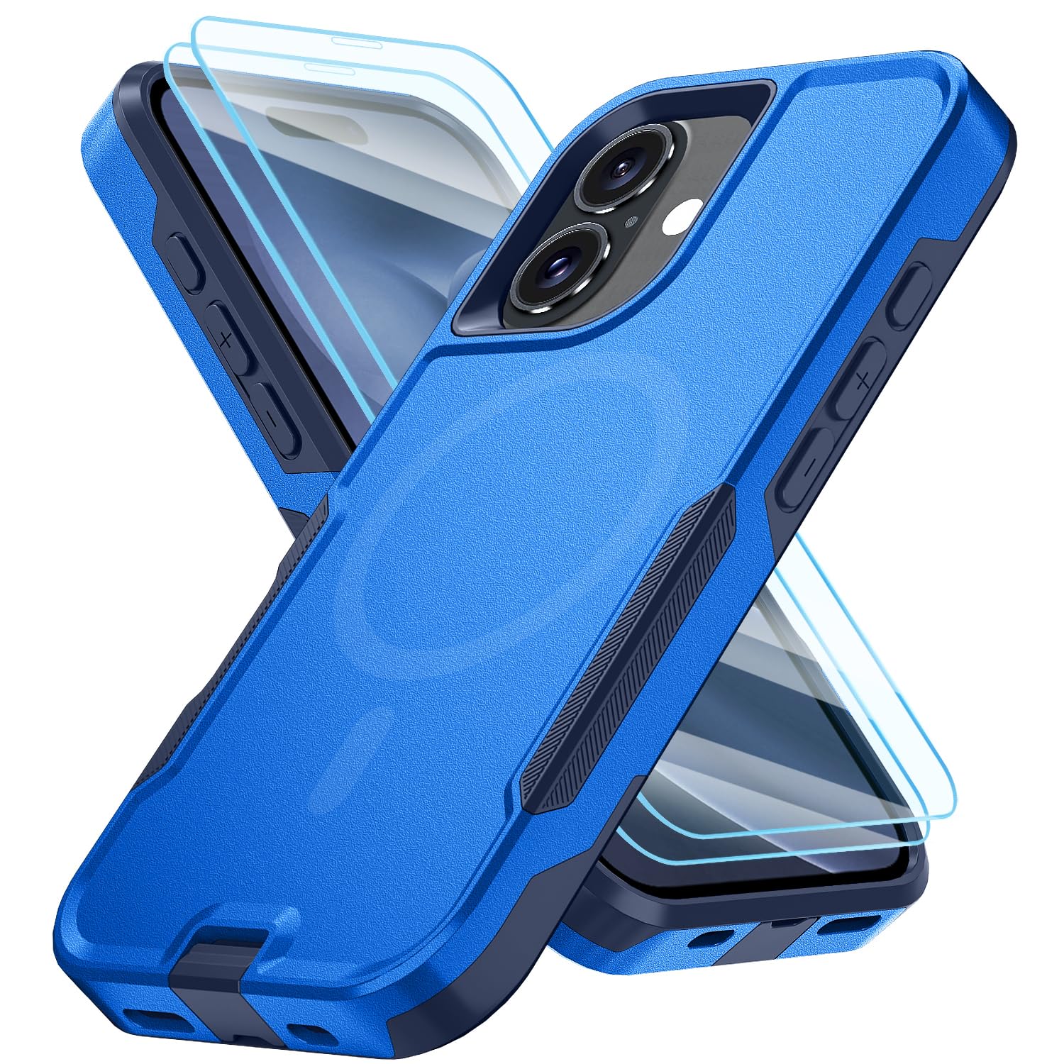 muitq Magnetic for iPhone 16 Case,Heavy Duty Magnetic Phone Case, with 2X Tempered Glass Screen Protecto, Phone Cover for iPhone 16 6.1 Inch (Dark