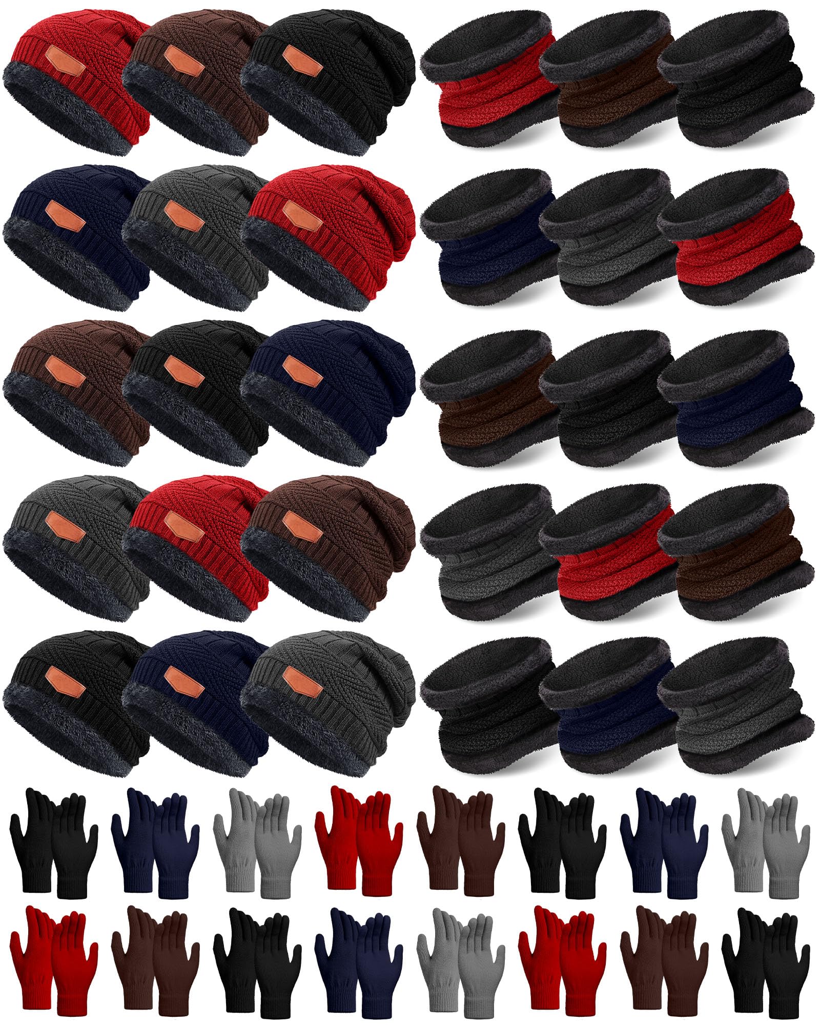 Toulite 45 Pieces Kids Hat Glove Scarf Winter Sets Toddler Fleece Lining Warm Beanie Hat Mitten Neck Warmer for Boys Girls