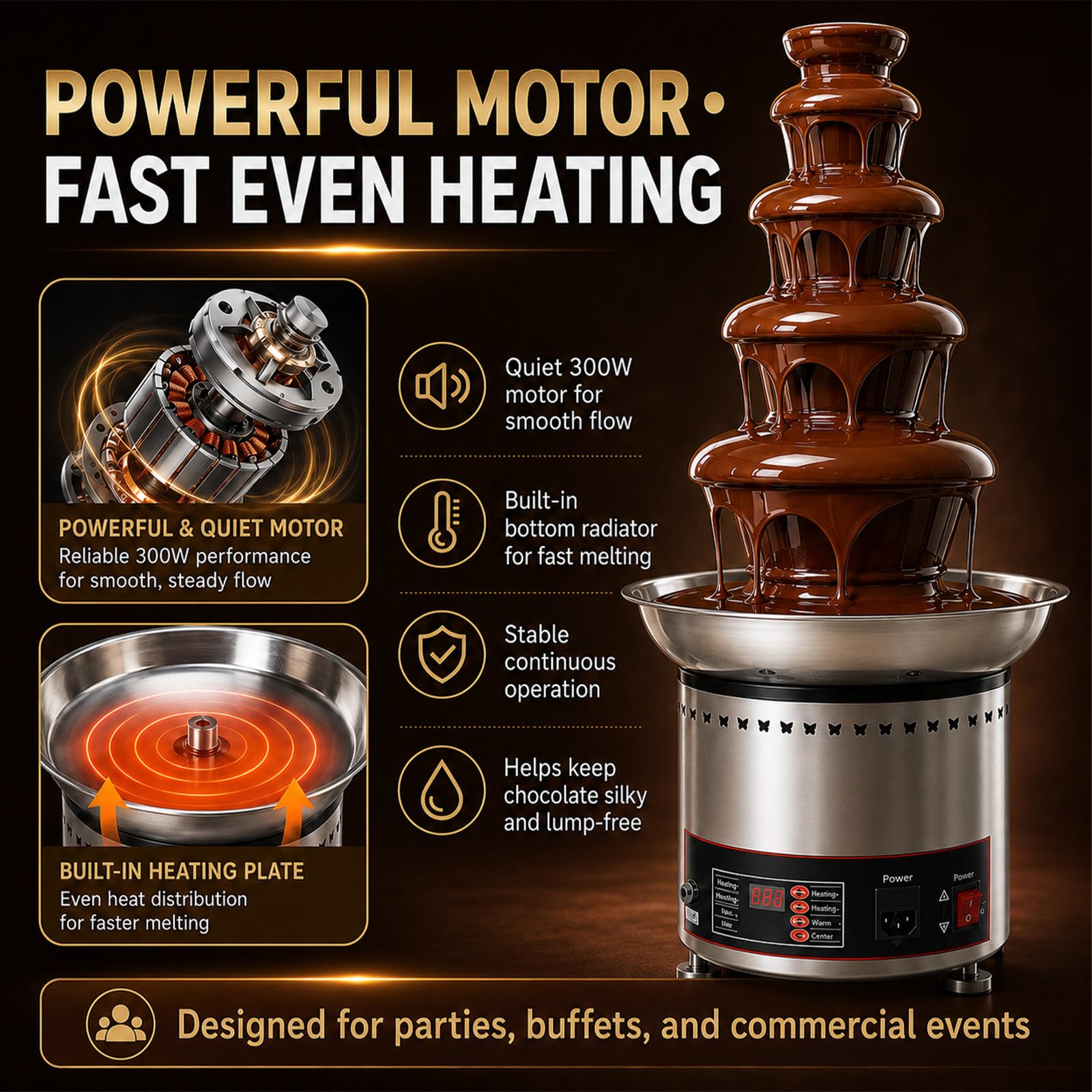 Fuente Comercial Chocolate Fundido 4/5/6/7 Niveles, Potencia Calorífica 300w 7Tiers