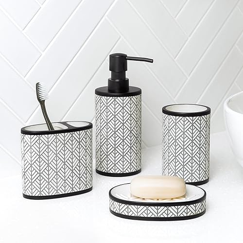 Miniatura 2 de Shelby - Juego de accesorios de baño de resina multicolor gris de 4 piezas, dispensador de jabónloción, jabonera, soporte para cepillos de dientes,