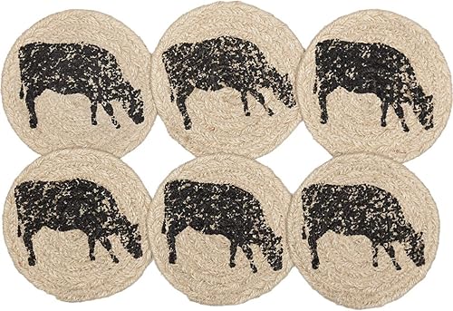 Miniatura 2 de VHC Brands Sawyer Mill - Posavasos de yute de vaca, juego de 6 piezas, blanco blanqueado, 4 pulgadas