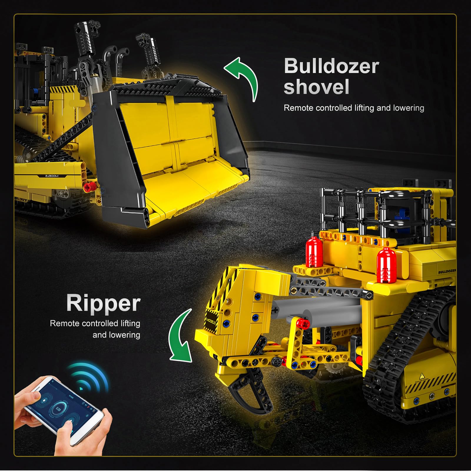 Mould King Technik Bulldozer Bausteine, APP Fernbedienung LKW mit Motoren Bausätze Spielzeug Geschenke für Erwachsener (1508 Teile)