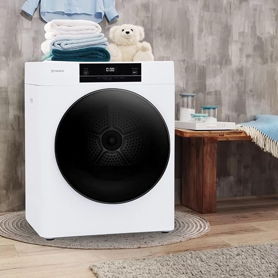 Teknix TK2V3W Compact Freestanding 3kg Vented Mini Dryer - 5 Programmes - Premium PVC Door - LED Display - Sensor Dry - Anticrease Technology - White, H65.5 x W52.0 x D43.5 (cm) [Energy Class C]