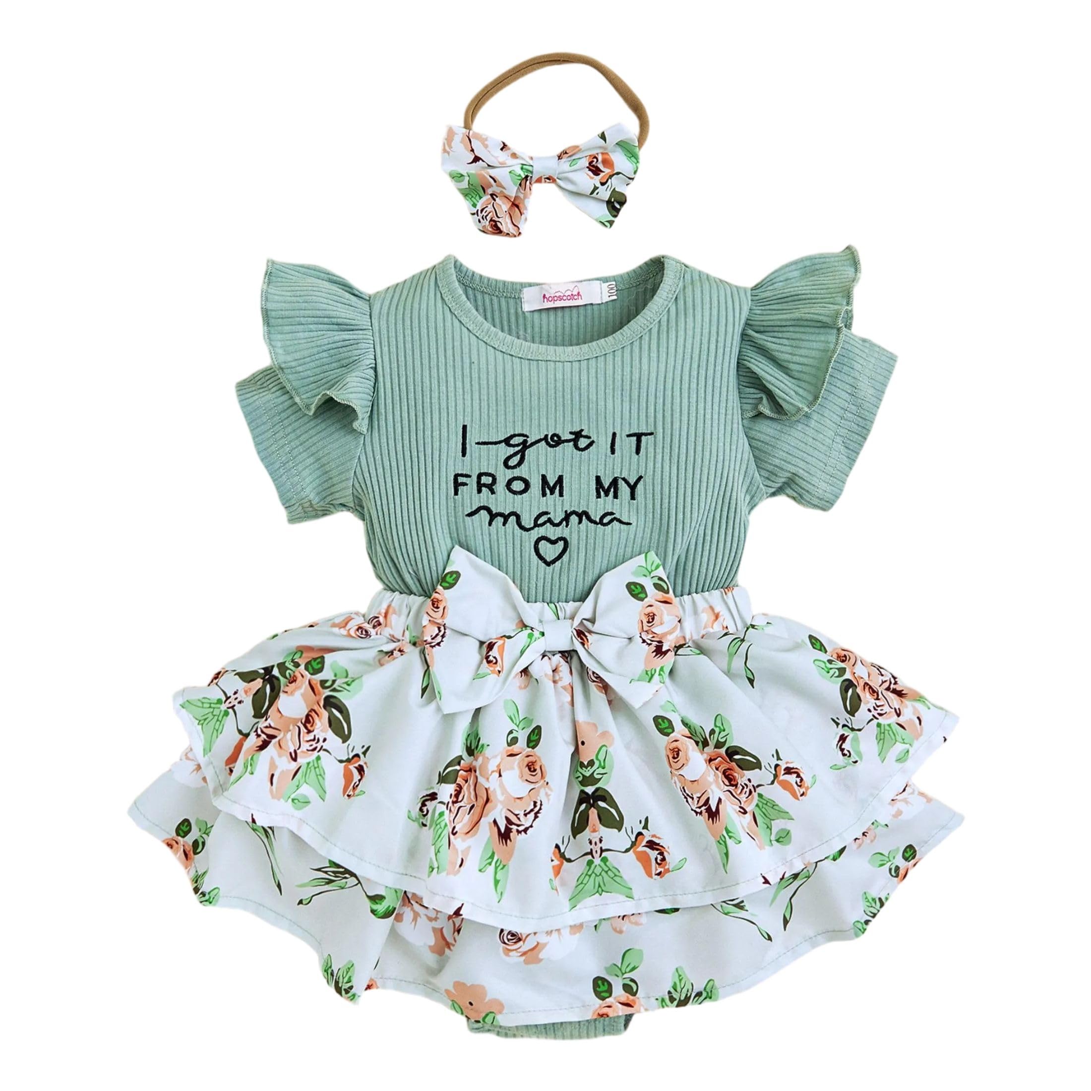 Hopscotch Baby Girls Text Print Bodysuit with Headband In Green Color For Ages (3-6 Months) 2