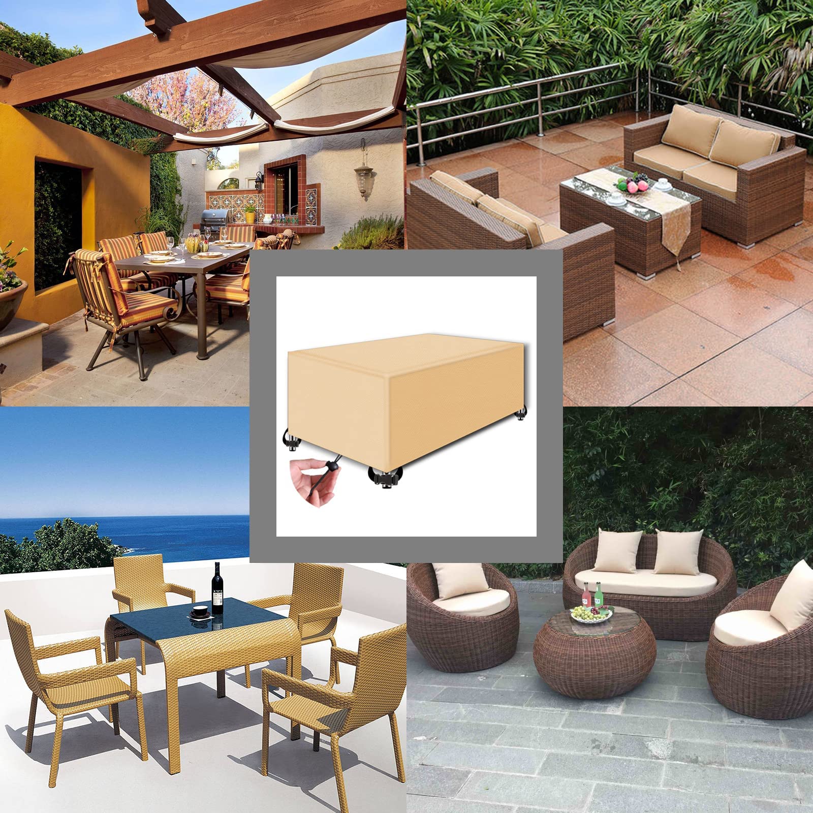 Buitenhoezen Voor Terrasmeubilair, Waterdichte Hoezen Voor Tuintafelstoelen, 210d Oxford Rechthoekige Tuin Eettafel Hoes,Black-220X105X105cm/87X41X41in