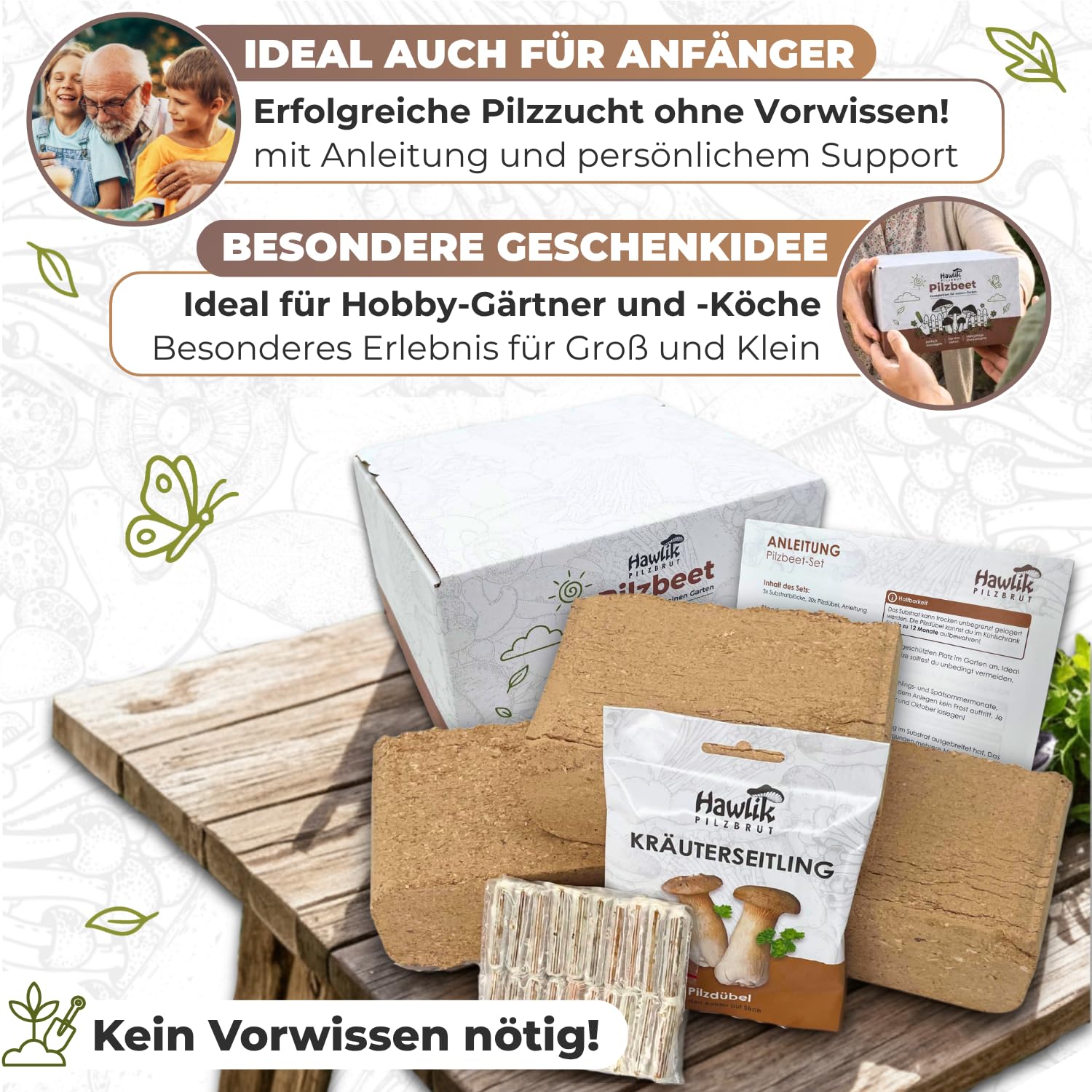 Hawlik Pilzbrut – Cultivarse setas de cardo – Fácil de cultivar setas en tu propio jardín – Kit setas autocultivo para el jardín – Juego de cultivo de setas