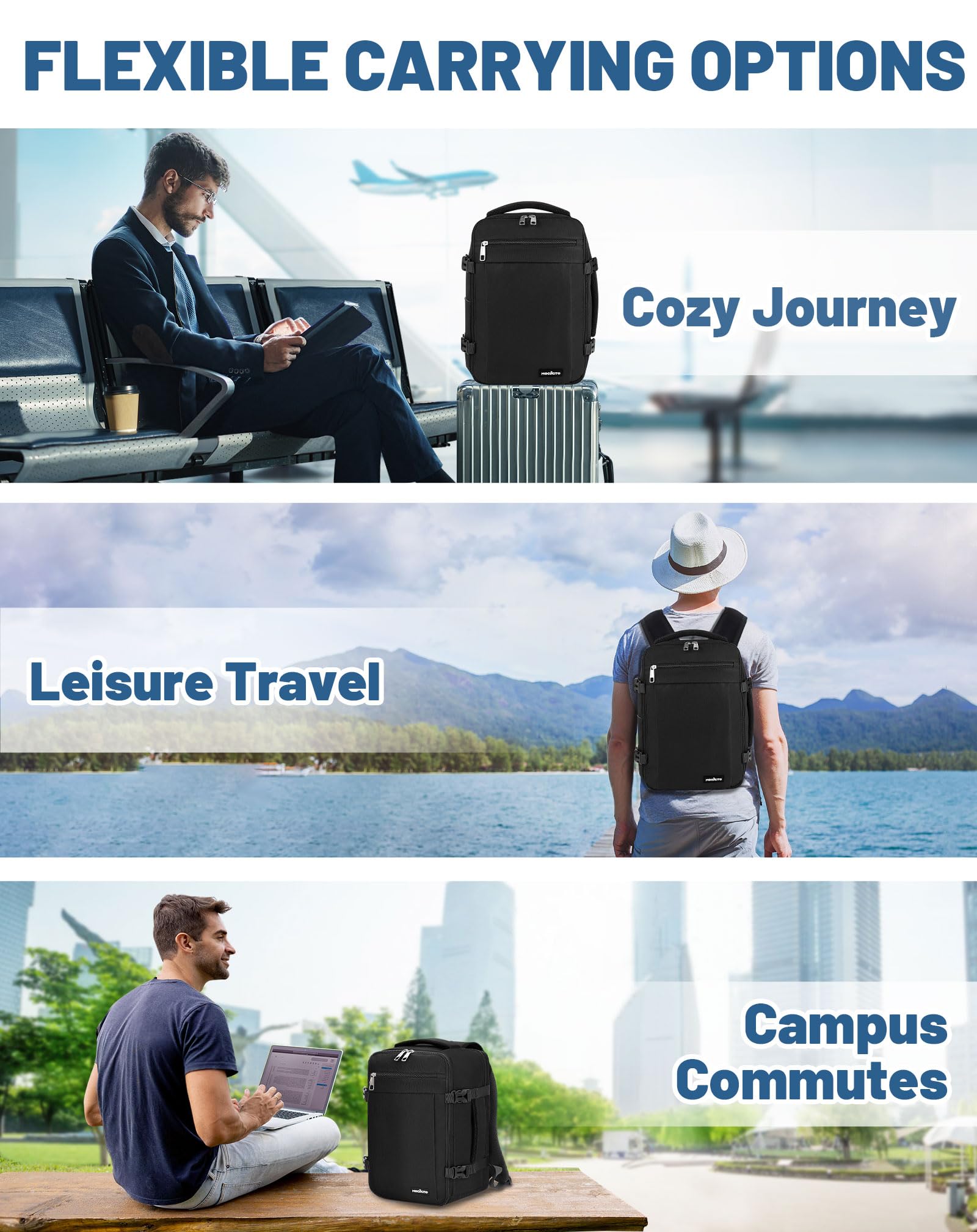 Zaino Ryanair 40x30x20,Zaino da Viaggio Espandibile 24-30L,Bagaglio a Mano per Wizz Air e Vueling,Zaino Cabina per Donna e Uomo, Adatto a Laptop da 15,6”per Ufficio,Scuola e Uso Quotidiano