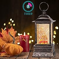 Vista 6 de Decoraciones de globo de nieve de otoño, linterna de camión rojo brillante con temporizador de 6H, decoración iluminada con USB/pilas para el hogar
