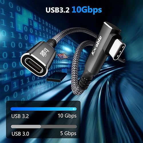 Miniatura 9 de Cable de extensión USB C de 2 pies, cable extensor tipo C macho a hembra, video 4K USB 3.1 Gen 2 100W carga 10GbpsUSB 3.2 transferencia para iPhone