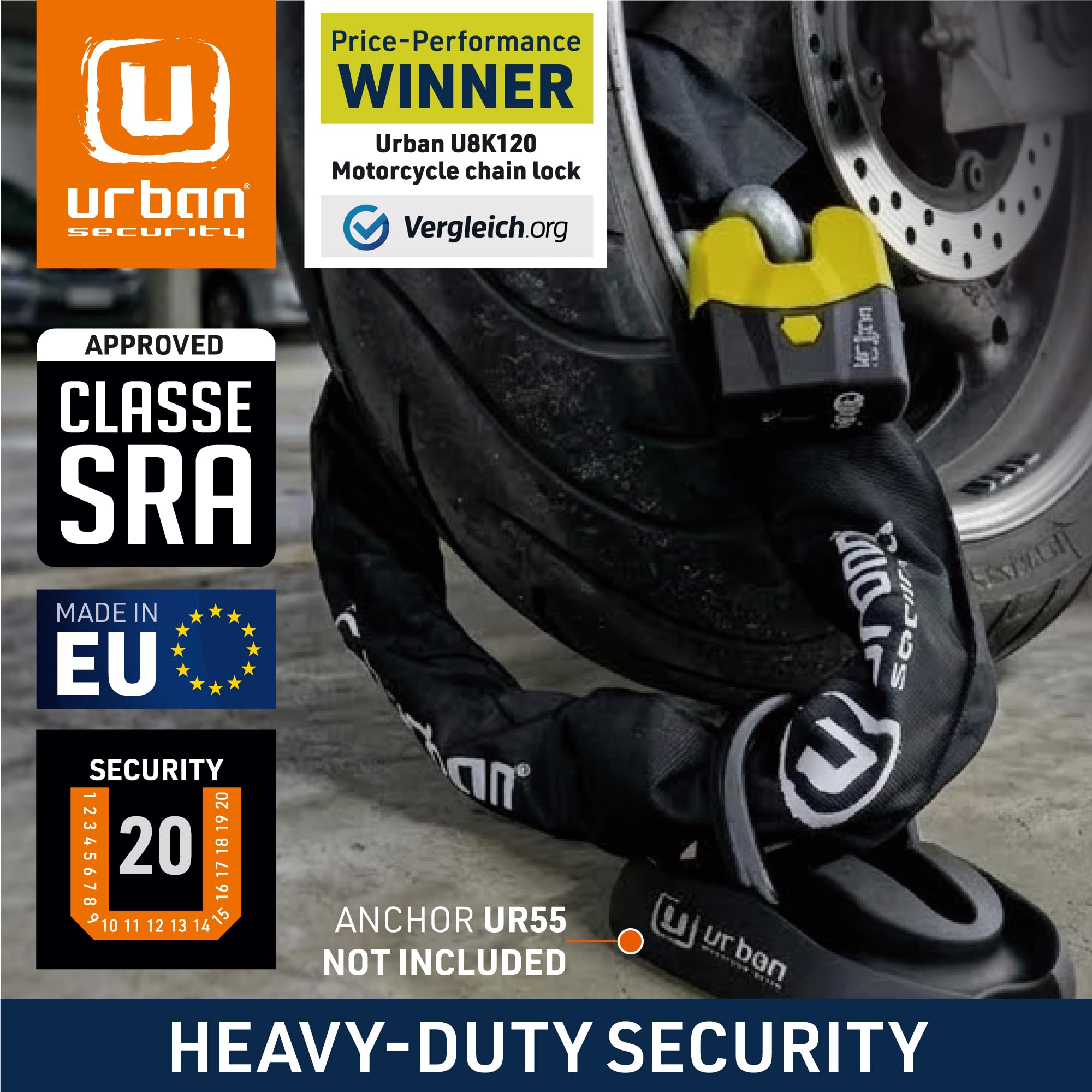 Urban Security U8K120 kłódka, wysokie bezpieczeństwo, sprawdzona klasa Sra, średnica 15, 120 cm, Made in UE, 120 cm