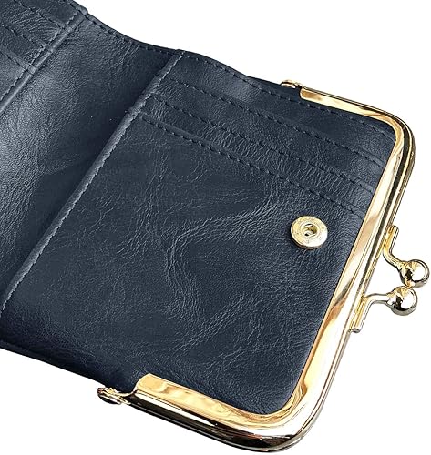 Miniatura 5 de AOXONEL Cartera pequeña Rfid para mujer, compacta, plegable, de cuero, vintage, con cremallera y cierre de beso, Vintage