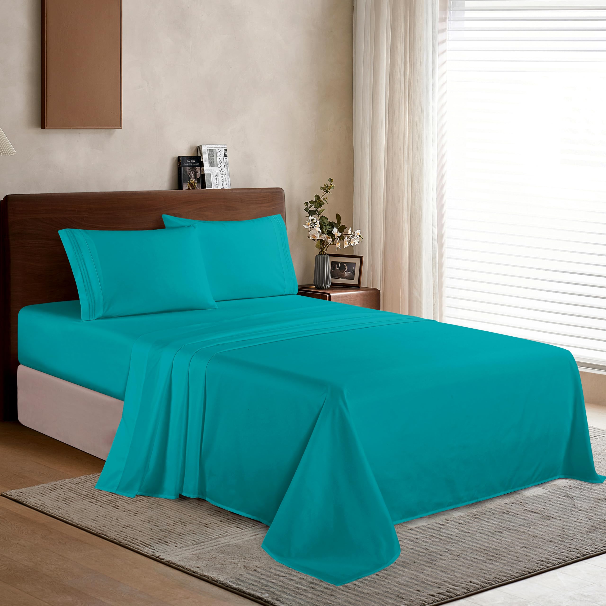 Elegant Comfort Juego de sábanas lujosas de Microfibra de Calidad egipcia de 1500 Hilos, 4 Piezas, Resistente a Las Arrugas, sábana Bajera elástica en Todo el Contorno, Bolsillo Profundo de hasta 16