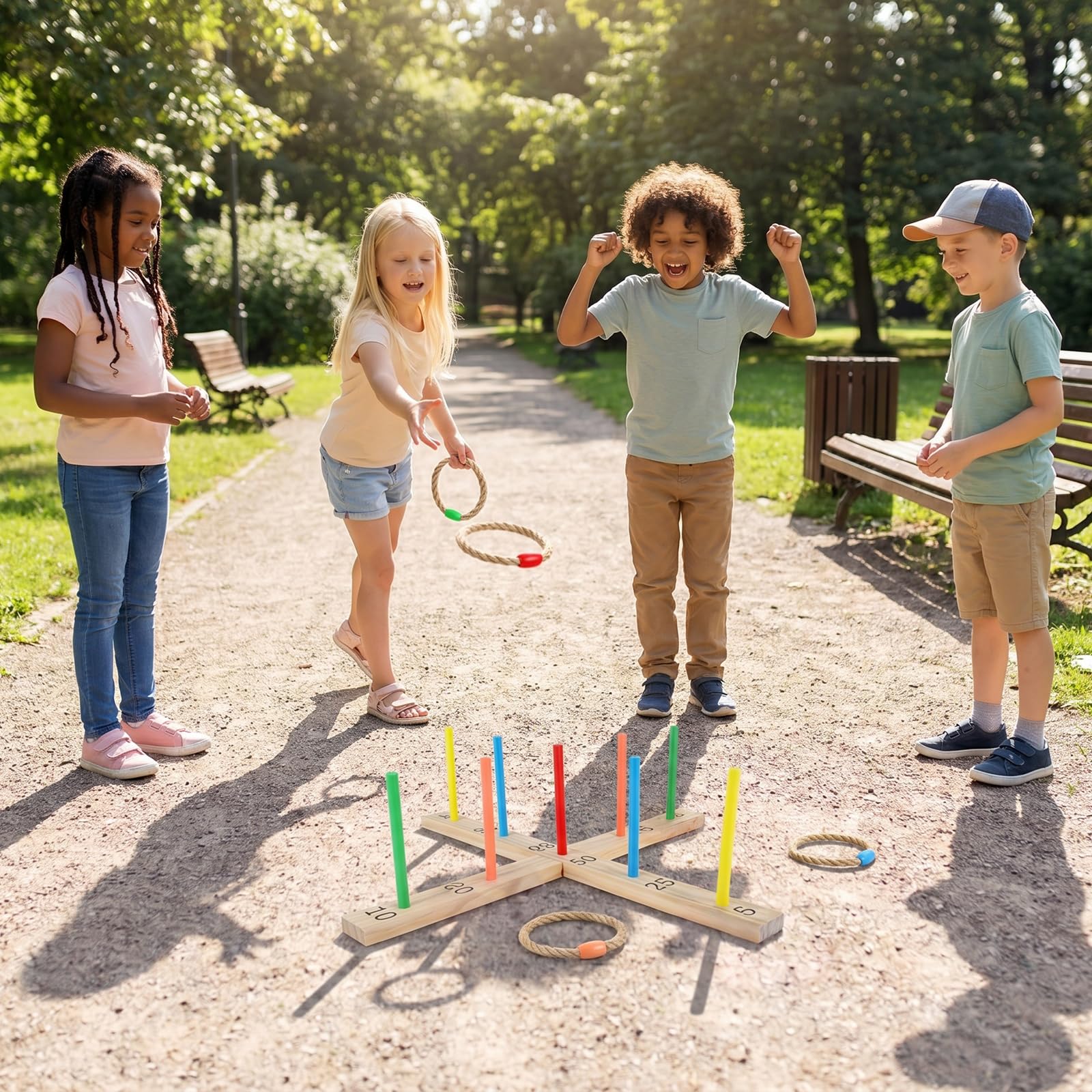 COSTWAY Gioco da Lancio degli Anelli per Bambini e Adulti, Legno Massello