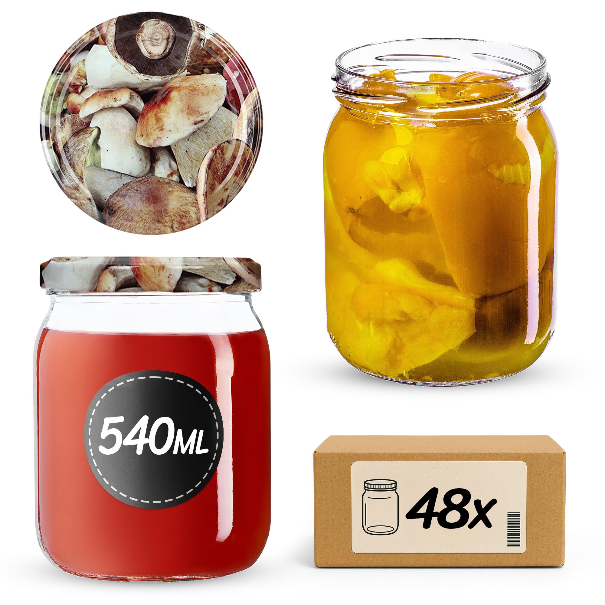 KADAX Juego de 48 tarros de 540 ml TO82, tarros de cristal con tapa de rosca, tarros herméticos Twist-off, Meal Prep, Overnight Oats, levadura madre