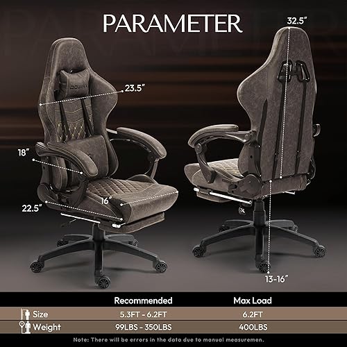 Miniatura 45 de Dowinx Silla de juegos grande y alta, sillas de videojuegos con reposapiés, sillas de PC para jugadores de PC para adultos, silla reclinable Negro