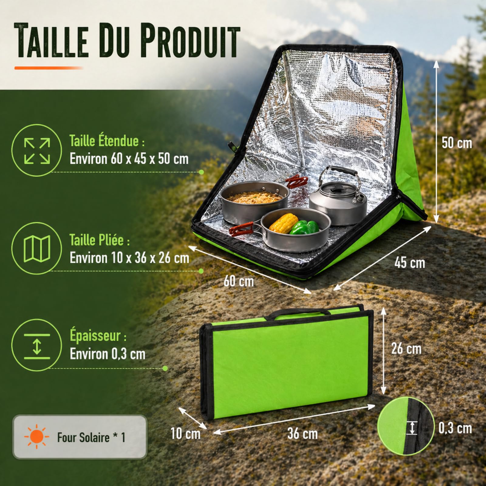 Four Solaire Pliable - Portable Cuiseur Solaire Extérieur Sans Électricité | Résistant À La Chaleur Avec Doublure D'aluminium, 110°C Haute Température Pour Camping, Randonnée Et Vie En Camping-Car