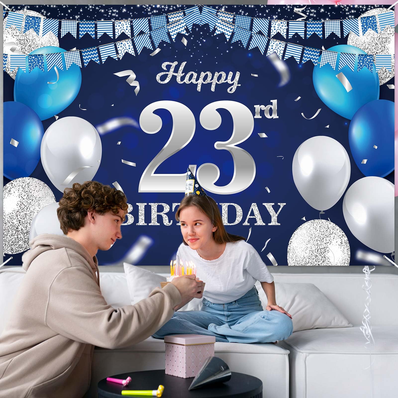 Amazon.com: Happy 23rd Birthday Banner Backdrop Navy Blue Balloons