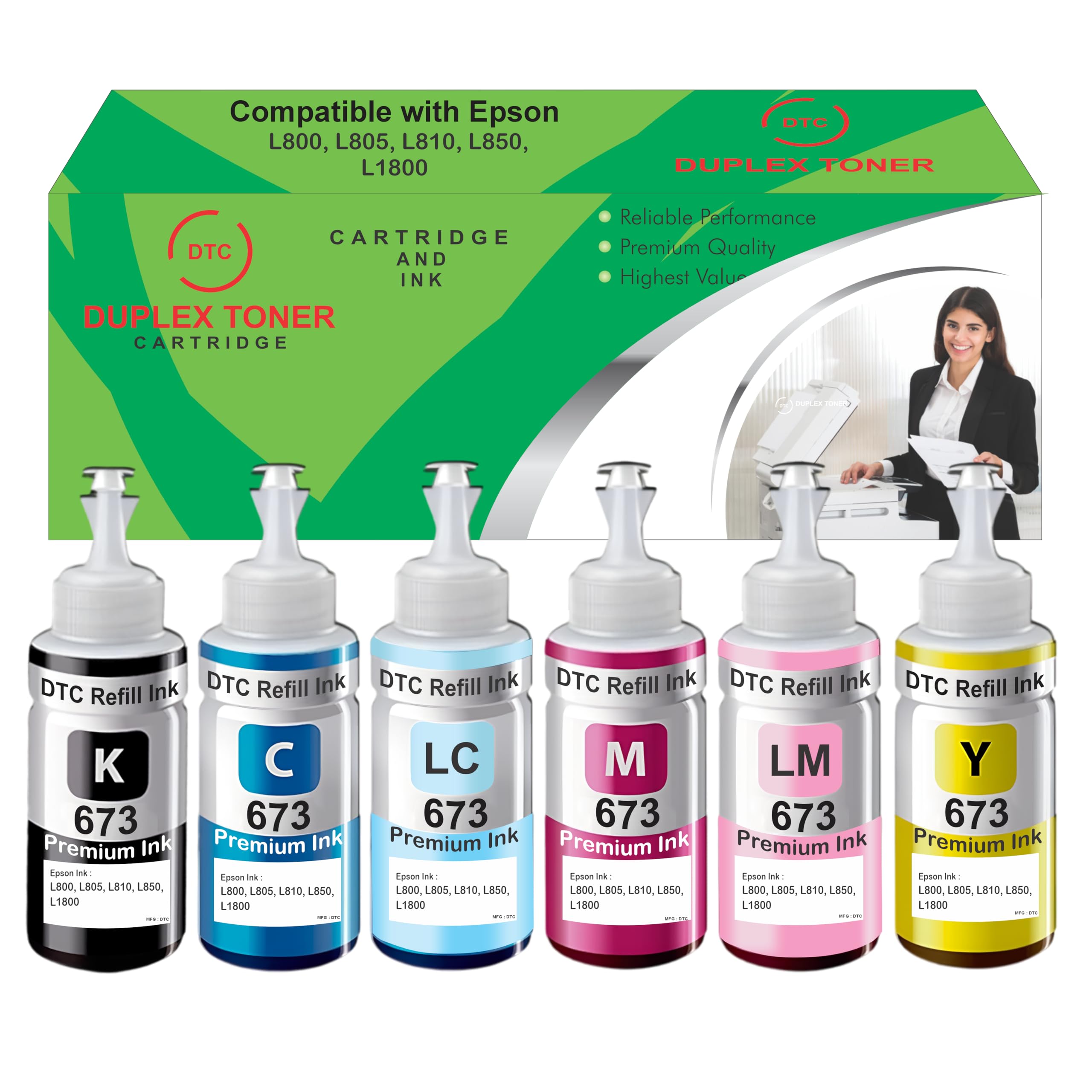 Duplex DTC T673 Compatible Refill Ink for Epson L805, L800, L1800, L810, L850 Printer - Compatible Ink Bottle for Epson T673 Ink Code (70gm x C/M/Y/Bk/LC/LM) Ink Color (B0D6RXSR7J) Amazon Price History, Amazon Price Tracker