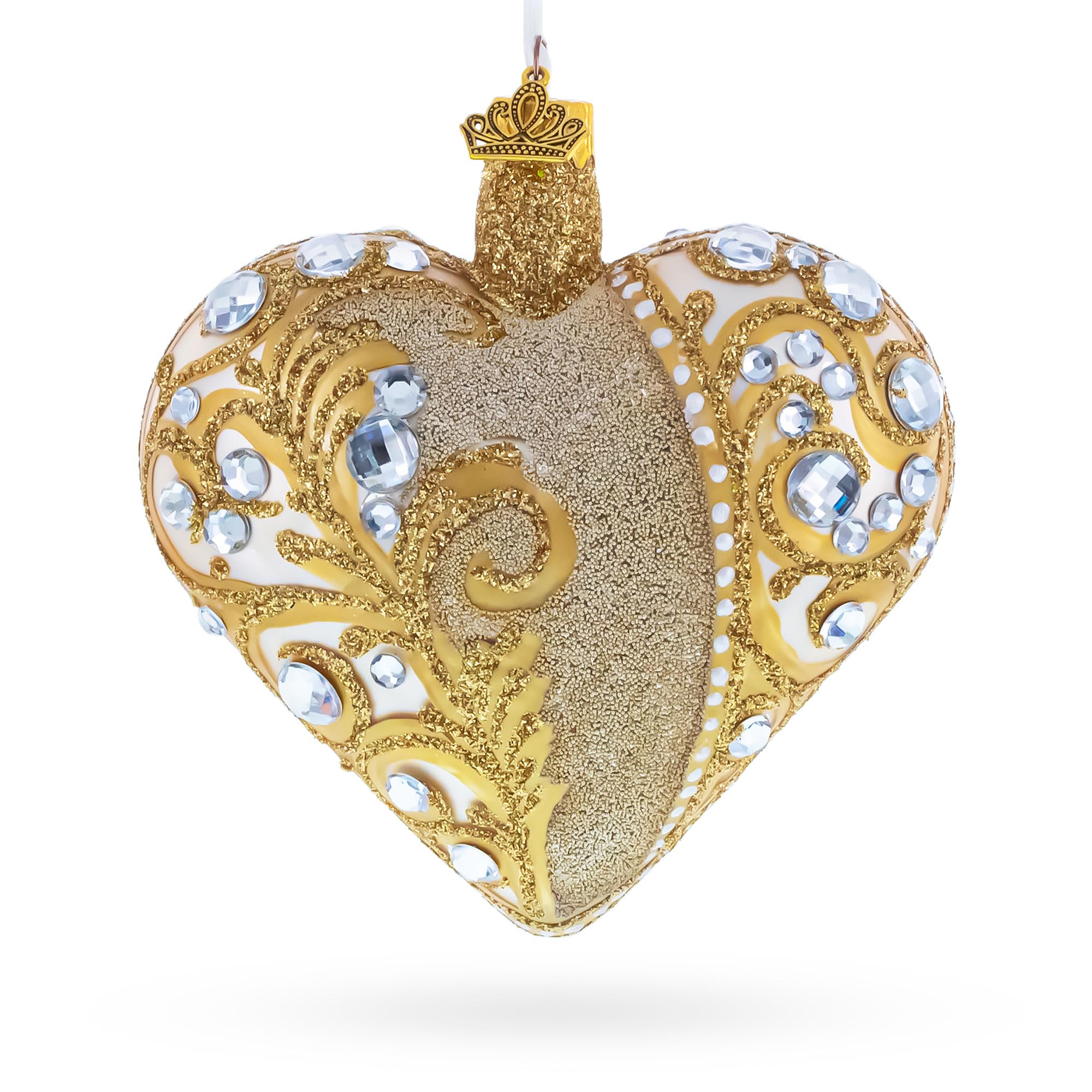Adorno de Navidad de cristal barroco con diseño de corazón dorado