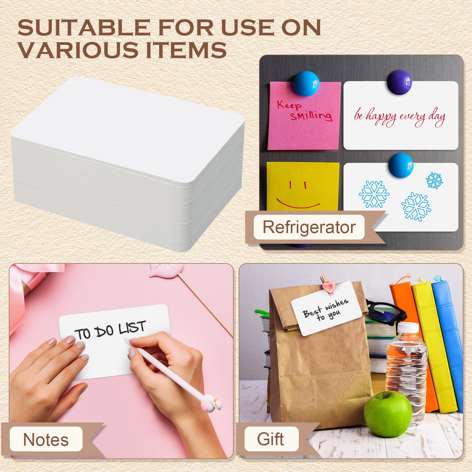 1000 Stück kleine Blanko-Visitenkarten, 8,9 x 5,4 cm, Kraftpapier, weiß, Dankeskarton, Nachrichten, Notizen, Tags für Studium, Index, Flash, DIY, Business Wertschätzung