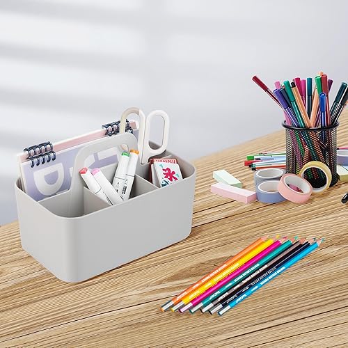 Miniatura 7 de Tiawudi Paquete de 2 organizadores con asa, organizador de plástico portátil, organizador de almacenamiento para limpieza, baño, maquillaje, arte,