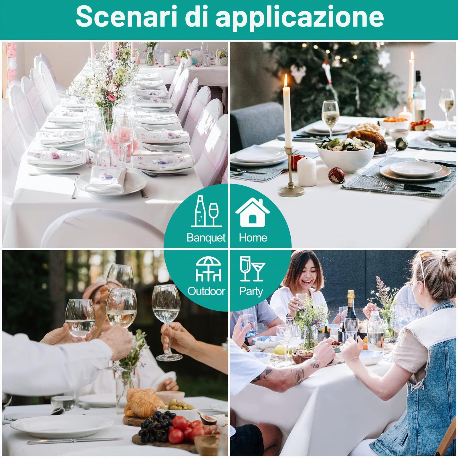 EMART Tovaglia Bianca 6 Pcs, 152x260cm Tavolo Rettangolare 100% Poliestere | Pesante e Resistente, Lavabile in Lavatrice, Tablecloth, Banchetti, Matrimoni, Ricevimenti