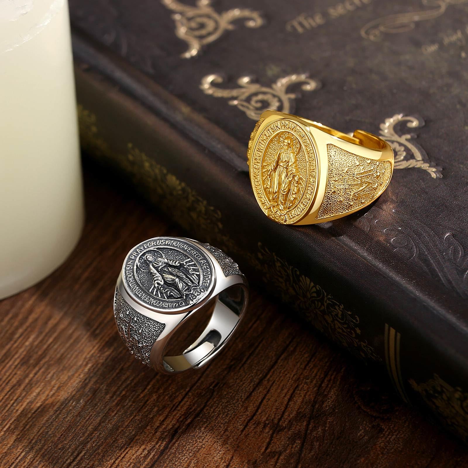 Collier Vierge Marie en Argent Sterling 925 pour Femmes Hommes, réglable Mère Marie Ouverte Notre-Dame de Guadalupe Bague Protection Cathoïque Bijoux Cadeau.