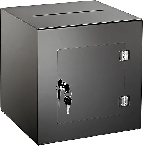 AdirOffice Caja de donación de acrílico de 12 x 12 pulgadas con puerta trasera fácil de abrir, caja acrílica duradera con cerradura, ideal para