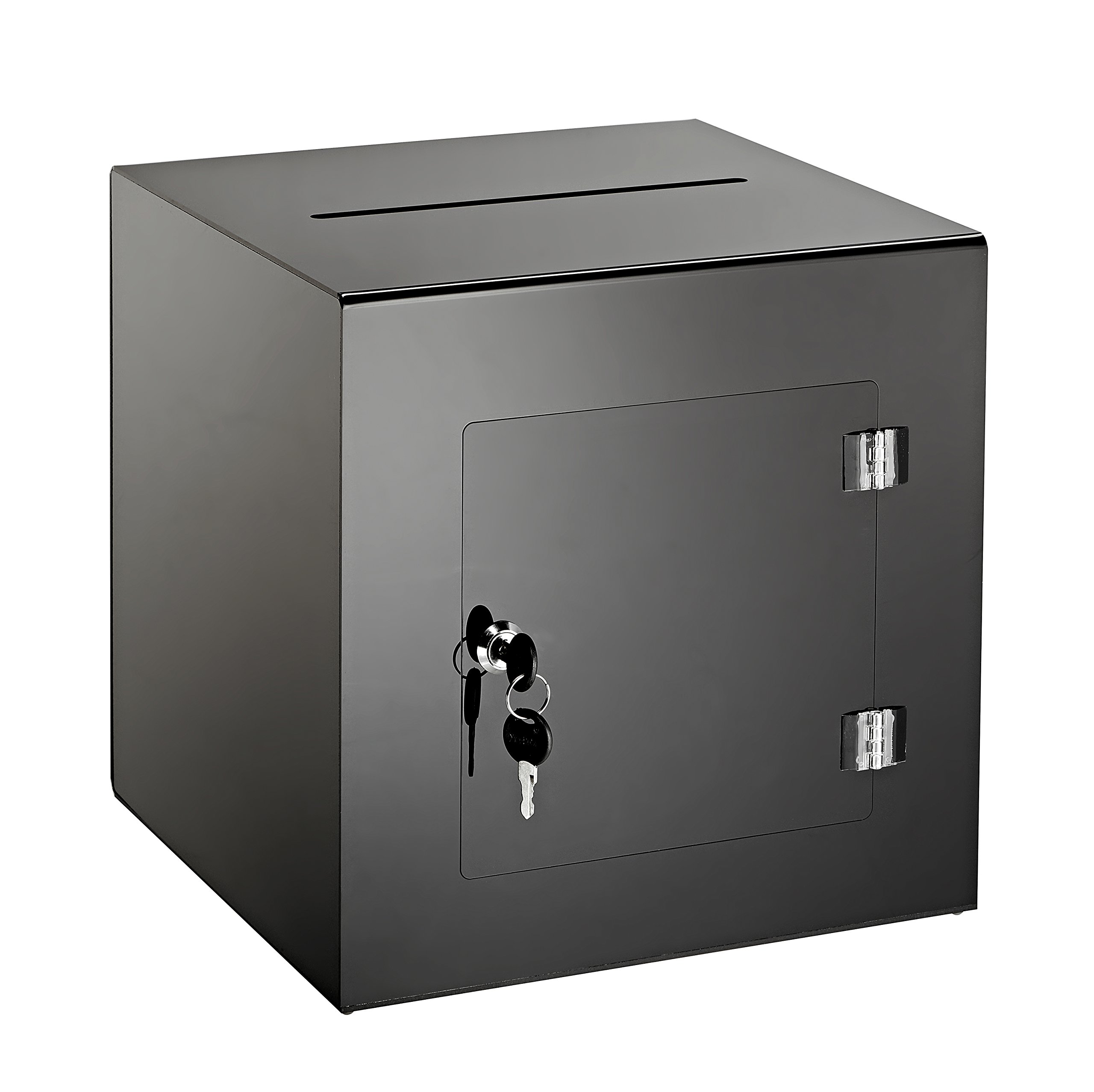 AdirOffice 12" x 12" Acrylic Ballot Box Donation Box with Easy Open Rear Door - Durable Acrylic Box with Lock - Ideal for Voting, Charity & Suggestion Collection - Black