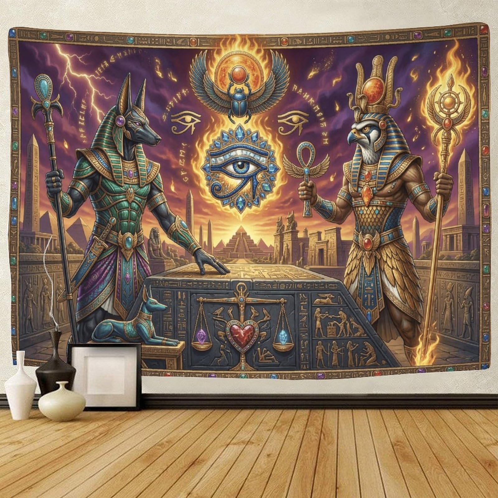GPMNBCXZK Egyptian Anubis 3D Printed Wall Art Decor for Bedroom Living Room Horus Wall Tapestry 100cmx150cm