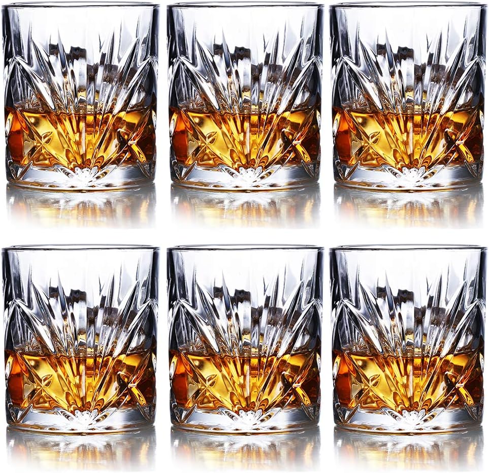 Whiskey Glasses Set of 6-10oz Premium Crystal Whiskey Glass, Rock Style Old Fashioned Glass For Drinking Scotch, Bourbon, Cognac, Irish Whisky and Old Fashioned Cocktails