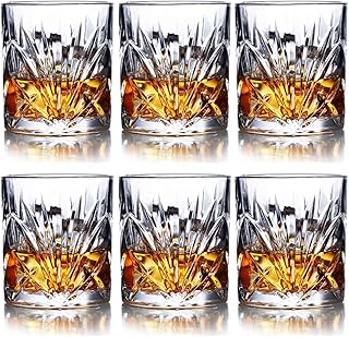 Whiskey Glasses Set of 6-10oz Premium Crystal Whiskey Glass, Rock Style Old Fashioned Glass For Drinking Scotch, Bourbon, Cognac, Irish Whisky and Old Fashioned Cocktails