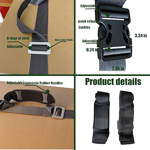 Miniatura 5 de Correas de elevación y movimiento para 1 a 2 personas, cajas para mover y transportar, electrodomésticos, muebles, ideal para el hogar, fábrica, uso