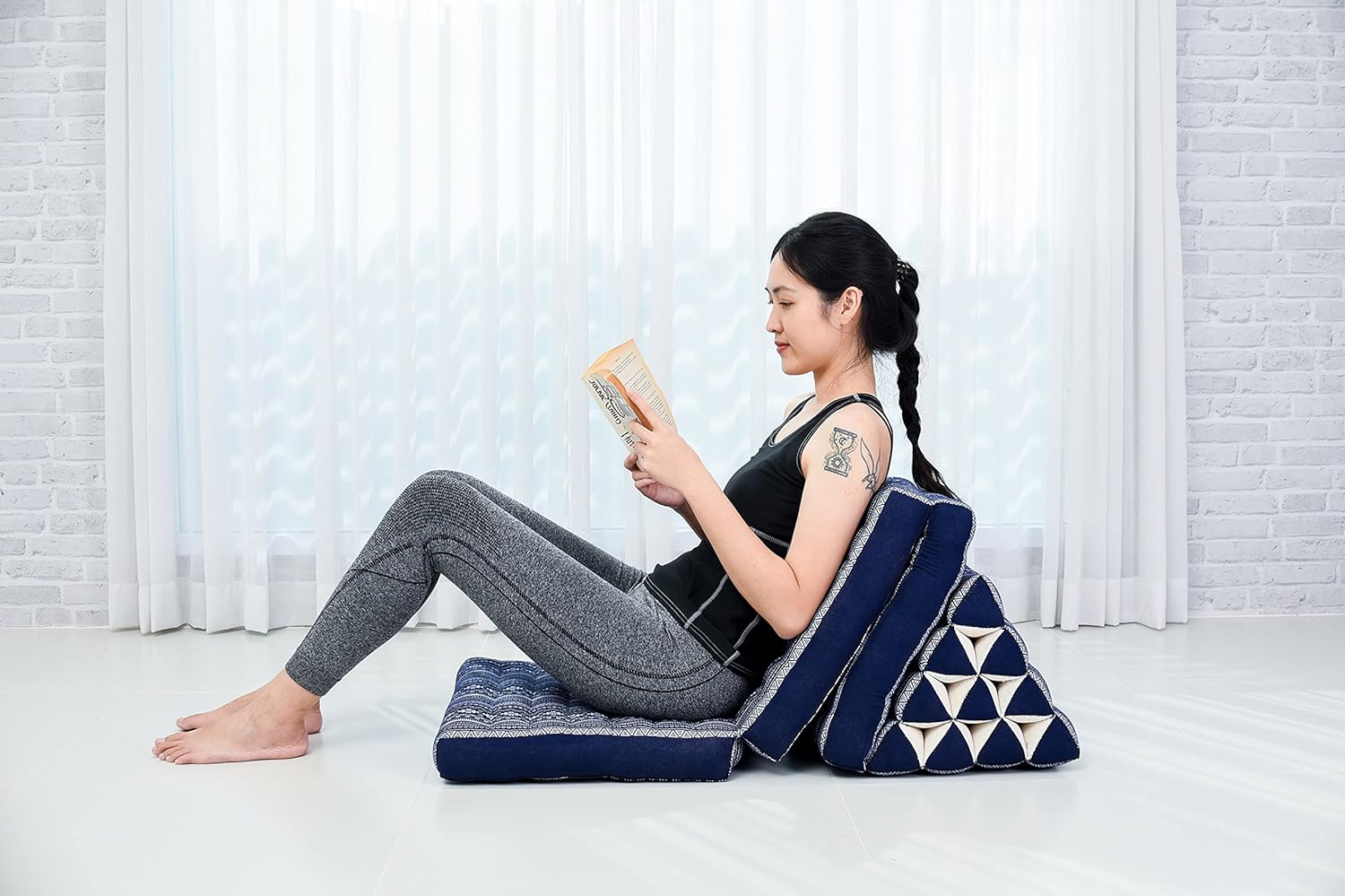 Leewadee Floor Mattress with Triangle Cushion, Floor Chair with Back Support, Recliner Reading and Sleeper Chair, Meditation Cushion, Comfy Living Room Furniture, Floor Cushion, Blue
