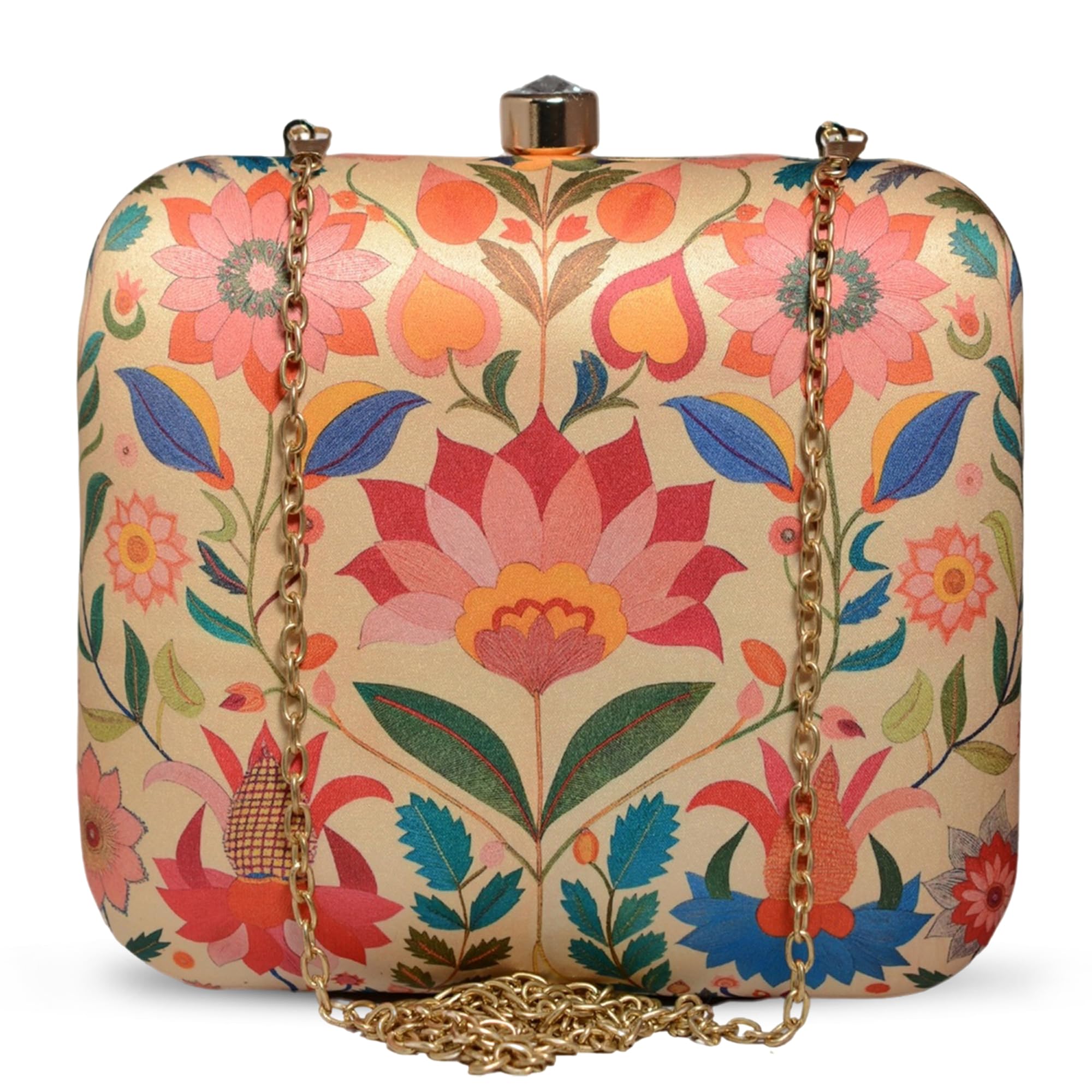 artklim Floral Printed Clutch Bag With Detachaible Chain Strap-picture-20