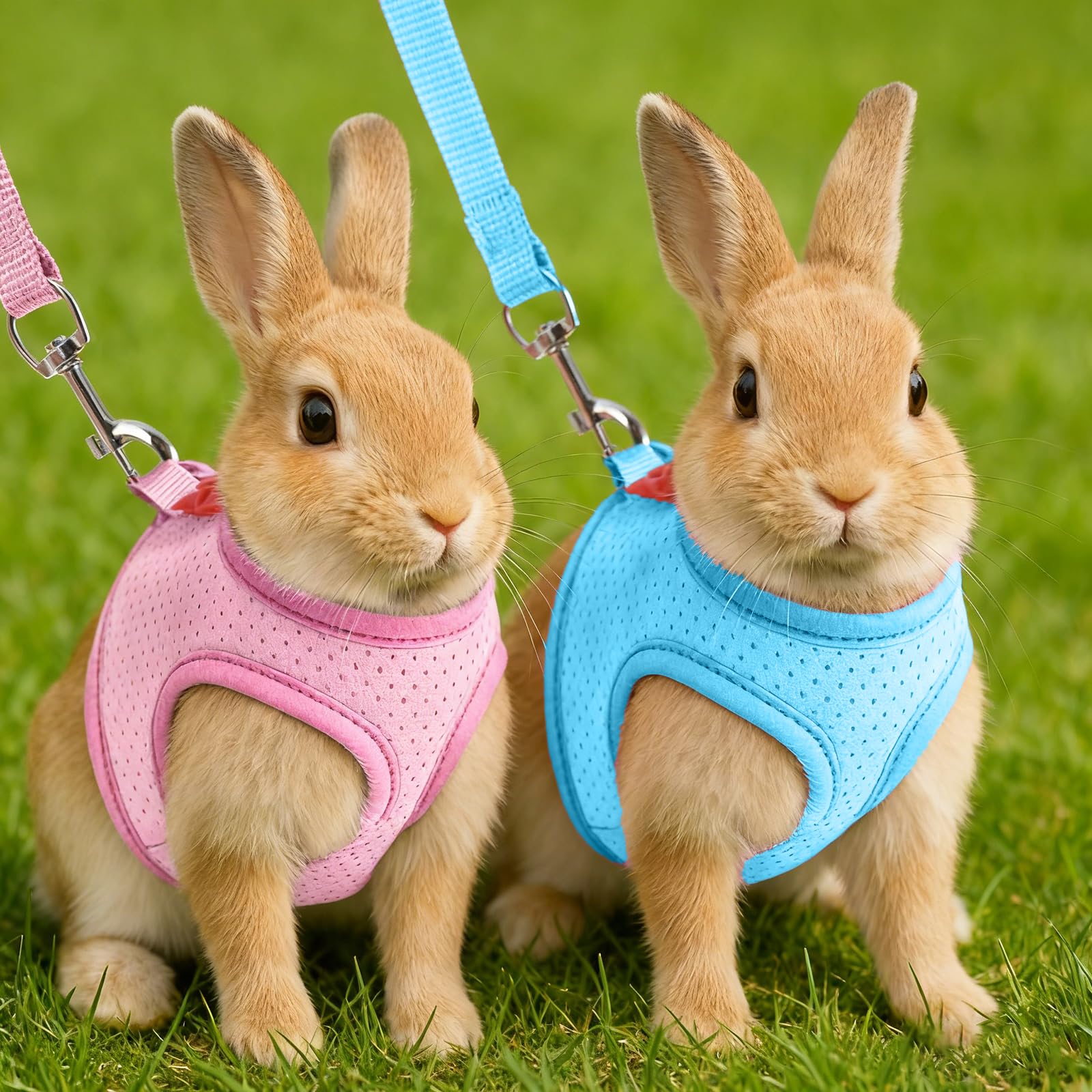 Ensemble harnais et laisse pour lapin - Doux et réglable - Anti-fuite - Avec boucles de sécurité - Pour lapins, chatons, cochons d'Inde, taille S