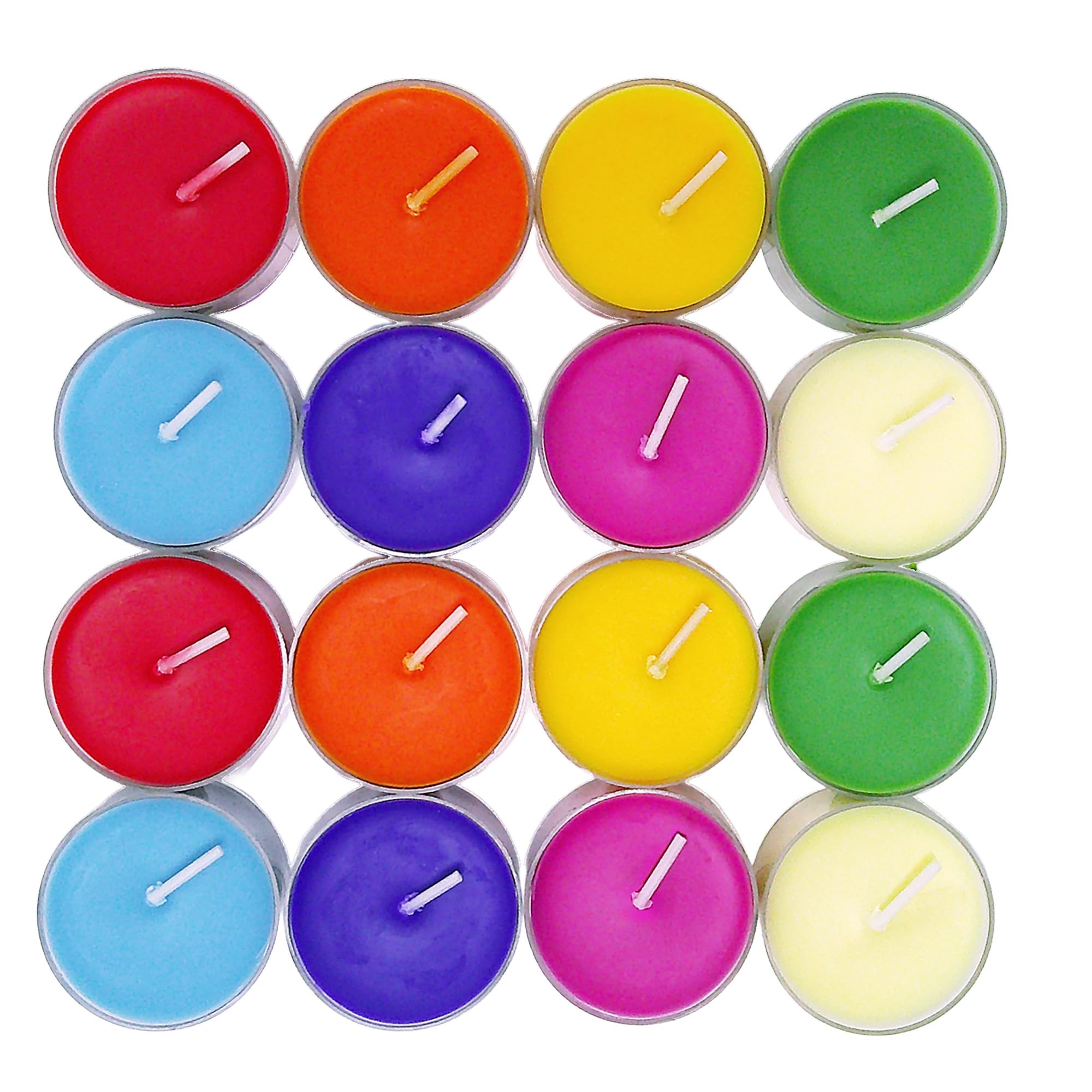 Chakra Colored & Scented Tealight Candles – 16 Soy Wax Candles with Essential Oils, 7 Chakra Colors – 60+ Hours Burn Time for Meditation, Reiki & Home Decor