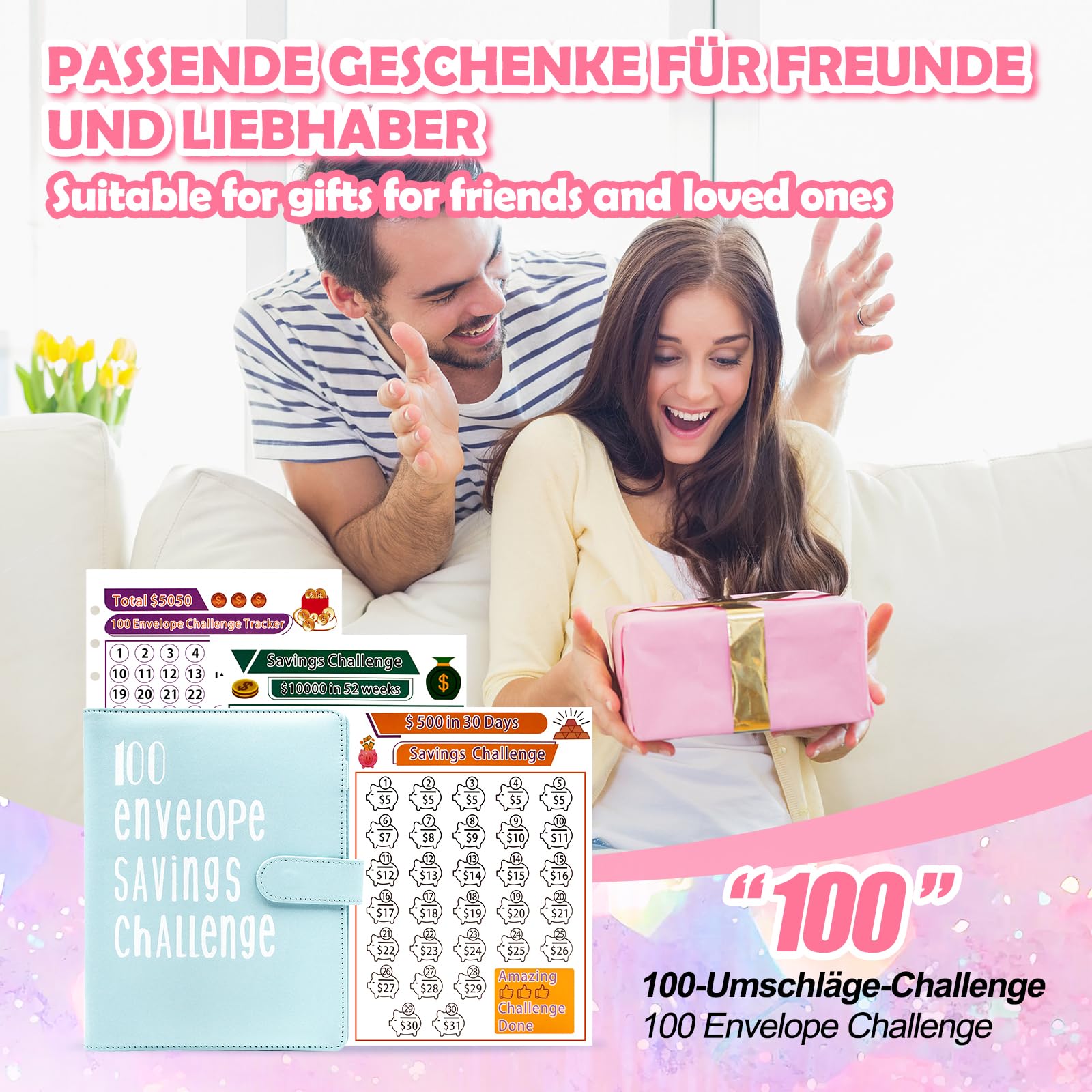 A5 Classeur Budget avec 100 Enveloppes, Planificateur Épargne, Bleu