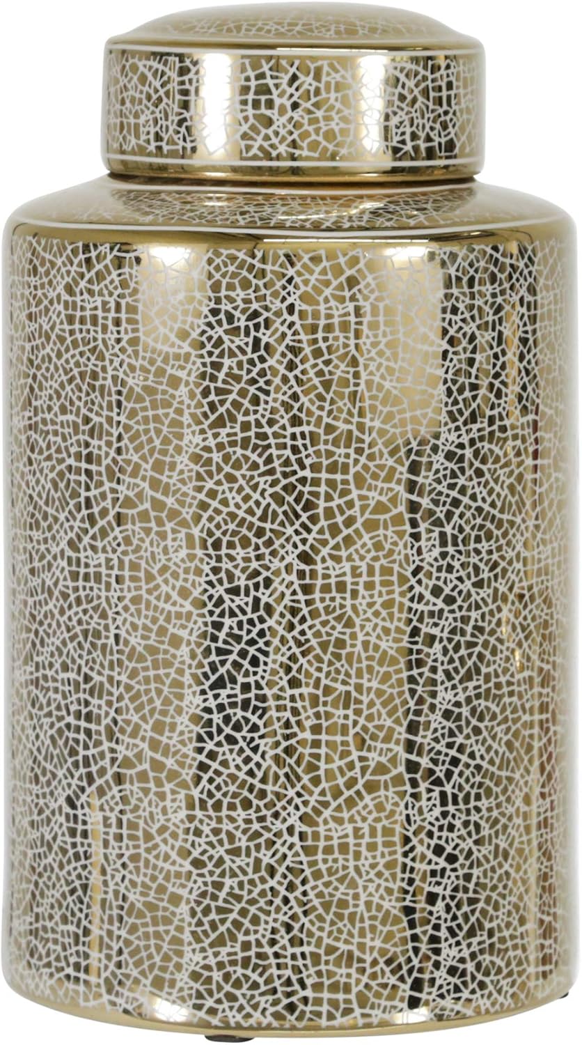 Modern Ceramic Ginger Jar Vase for Living Room Decor - Flower Vase for Home Display, Bedroom, and Dining Room - Decorative Accent with Lid for House, Office, and Tabletop - 10", Black & Gold