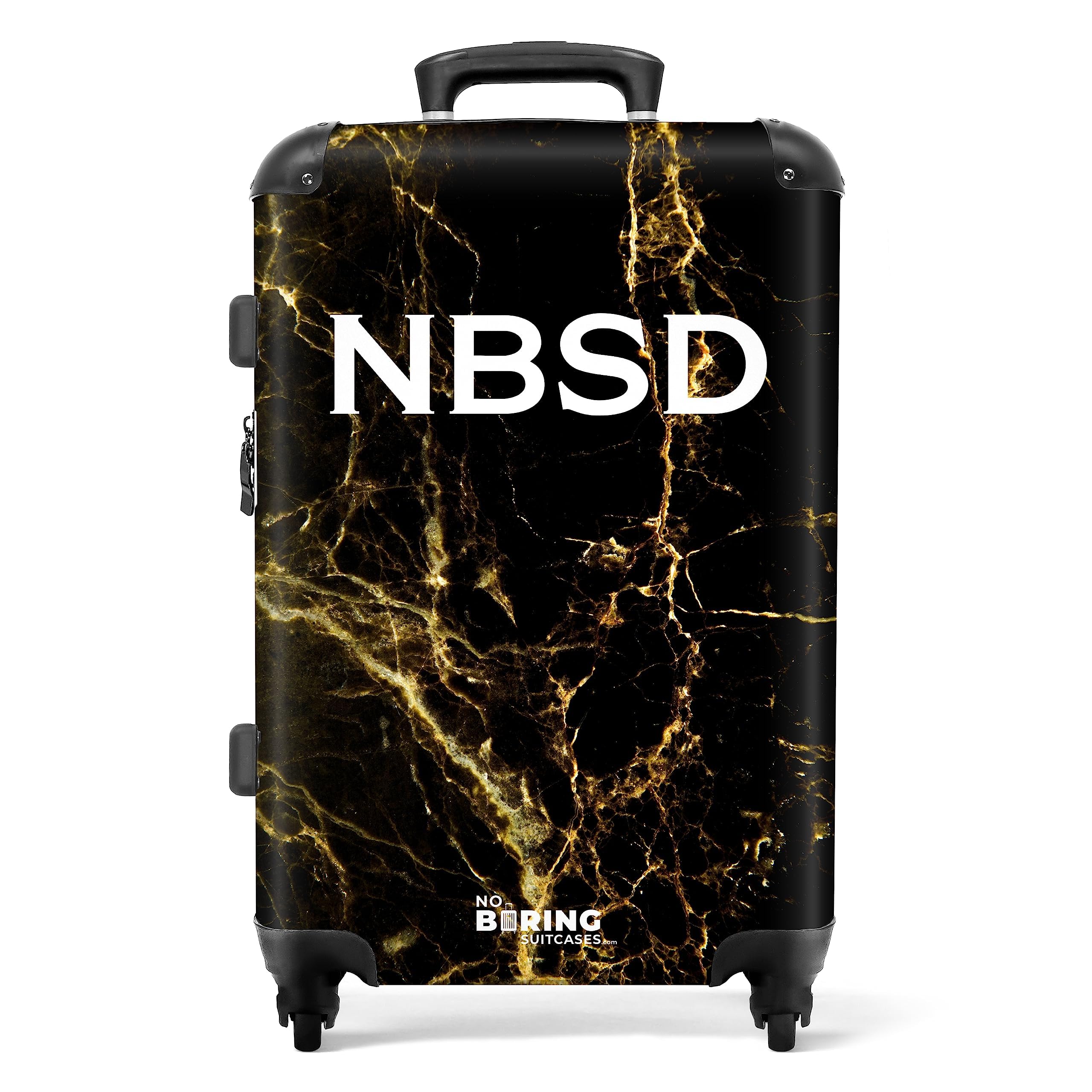 NoBoringSuitcases.com Maleta Mediana, Maletas de Viaje Grandes 23 Kilos, Maleta Personalizada, Maleta Mediana 4 Ruedas, Cerradura TSA, Maleta Grande, Maletas (67 cm - 72 L), (Mármol - Negro-Dorado)